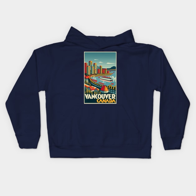 A Vintage Travel Art of Vancouver - Canada Kids Hoodie by goodoldvintage